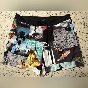 American Eagle Outfitters Black Multicolor Board Shorts